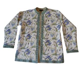 Sam Hilu's Collection Quilted‎ Floral Print Jacket Small Collarless Boho